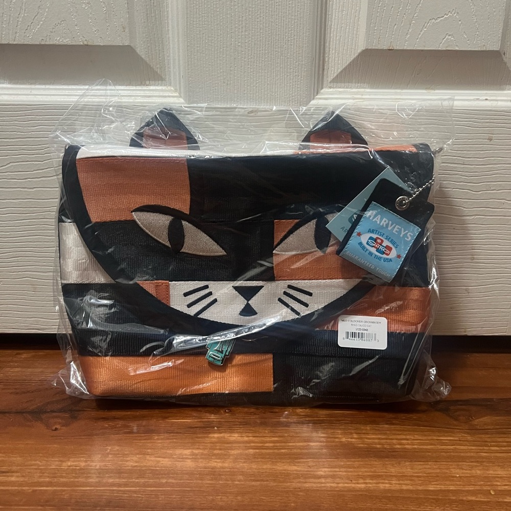 Shag Harvey's Exclusive Calico Cat Medium Foldover Crossbody Bag NEW